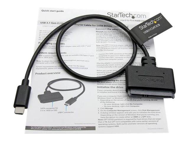 StarTech.com USB C to SATA Adapter - External Hard Drive Connector for  2.5'' SATA Drives - SATA SSD / HDD to USB C Cable (USB31CSAT3CB) Black