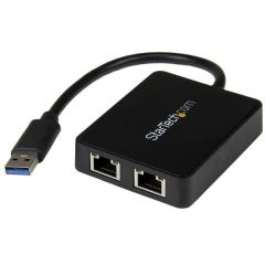 StarTech.com USB 3.0 to Dual Port Gigabit Ethernet Adapter NIC w/ USB Port, image 
