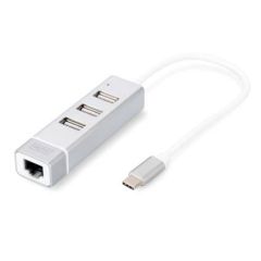 DIGITUS USB Type-C 3-Port Hub + Fast Ethernet LAN Adapter