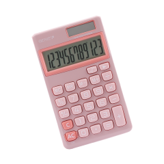Genie 12-digit pocket calculator with dual power (solar and battery), Pink| 12774, image 