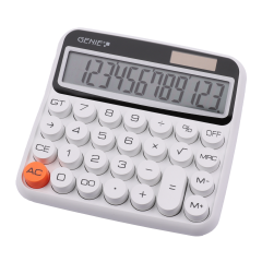 Genie 12-digit desktop calculator with dual power (solar and battery), White | 12776, image 
