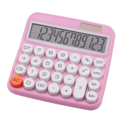 Genie 12-digit desktop calculator with dual power (solar and battery), Pink | 12778, image 