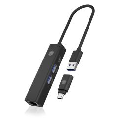 ICY BOX USB Hub 2x USB USB-C and LAN Black IBHUB1439LAN