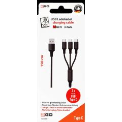 2GO 797156 1.5 m USB B 3x USB C Black 3 in 1 USB charge 797156