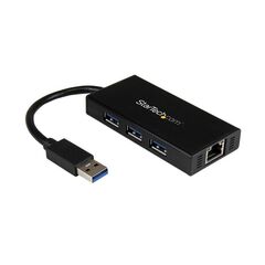 StarTech.com 3 Port Portable USB 3.0 Hub with Gigabit Ethernet Adapter NIC - Aluminum w/ Cable, image 