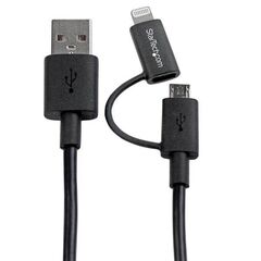 StarTech.com Apple Lightning or Micro USB to USB cable – 1m (3ft), black, image 