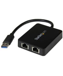 StarTech.com USB 3.0 to Dual Port Gigabit Ethernet Adapter NIC w/ USB Port, image 