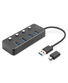 Digitus USB 3.0 Hub, 4-port, schaltbar, Aluminium Gehäuse, USB 3.2 Gen 1  DA70247