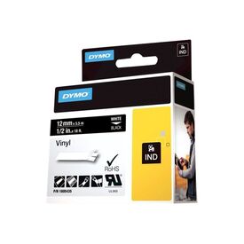 DYMO Rhino Coloured Vinyl / Vinyl / permanent adhesive / white on black / Roll (1.2 cm x 5.5 m) 1 cassette(s) tape / for DYMO ILP219; Rhino 4200, 5000, 5200, 6000; RhinoPRO 3000, 5000, 6000, 6500 | 1805435, image 