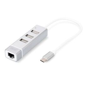 DIGITUS USB Type-C 3-Port Hub + Fast Ethernet LAN Adapter