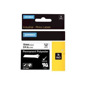 DYMO IND Polyester permanent adhesive black on white Roll 18484