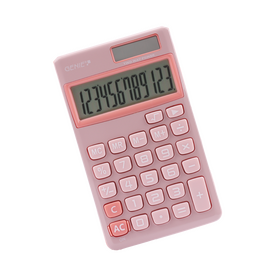 Genie 12-digit pocket calculator with dual power (solar and battery), Pink| 12774, image 
