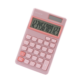 Genie 12-digit pocket calculator with dual power (solar and battery), Pink| 12774, image _ab__is.image_number.default