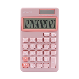 Genie 12-digit pocket calculator with dual power (solar and battery), Pink| 12774, image _ab__is.image_number.default
