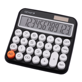Genie  12-digit desktop calculator with dual power (solar and battery), Black | 12775, image 