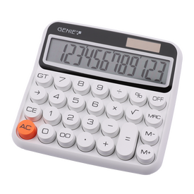 Genie 12-digit desktop calculator with dual power (solar and battery), White | 12776, image 