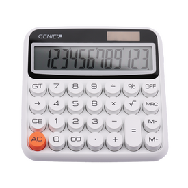 Genie 12-digit desktop calculator with dual power (solar and battery), White | 12776, image _ab__is.image_number.default