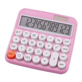 Genie 12-digit desktop calculator with dual power (solar and battery), Pink | 12778, image 