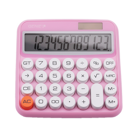 Genie 12-digit desktop calculator with dual power (solar and battery), Pink | 12778, image _ab__is.image_number.default