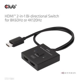 CLUB3D HDMI 2-in-1 Bi-directional Switch for 8K60Hz or | CSV-1384
