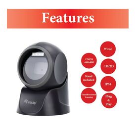 Equip USB 2D Omnidirectional Desktop Barcode Scanner | CMOS Image Sensor | 1D & 2D Support | USB | IP54 | Black, image _ab__is.image_number.default