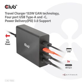 Club 3D CAC-1906 - Power adapter - AC 100-240 V - 132 Watt - outp