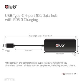 Club 3D USB-Hub Typ C> 4x USB 10Gbps+ 100W PD St/Bu re | CSV-1548