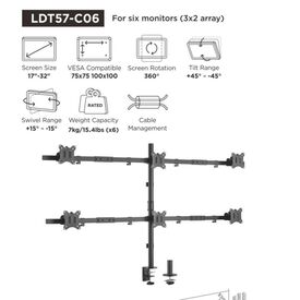 Equip 17"-32" Articulating 6 Monitor Desk Mount Bracket 650160