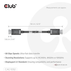 CLUB3D DisplayPort™ 2.1 Bi-Directional VESA DP80 Certi | CAC-1092