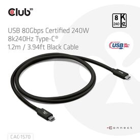 Club 3D USB 80Gbps Certified 240W 8K240Hz Type-C 1.2m Black Cable