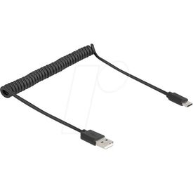 Delock USB 2.0 Spiralkabel Typ-A Stecker zu Type-C 0.45 m | 90368