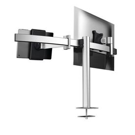 - Adjustable table mount for 1 monitor and 1 tablet