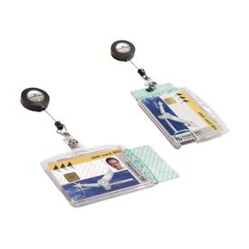 Durable Enclosed 2 Card Badge Reel Security Pass ID Holders  25 Pack  Clear