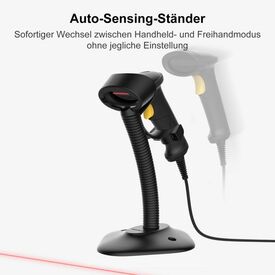 Inateck BCST-33 1D barcode scanner, wired, with intelligent mount black