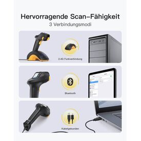 Inateck Pro 8 Bluetooth 5.3 1D 2D barcode scanner, with touchscreen black