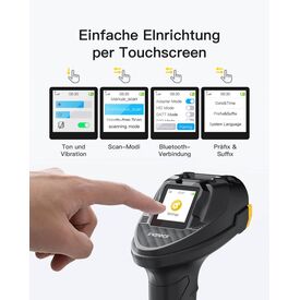 Inateck Pro 8 Bluetooth 5.3 1D 2D barcode scanner, with touchscreen black