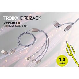 TROIKA CBL30/GY / 1 m / USB C / USB C/Micro USB-A/Lightning / Gre