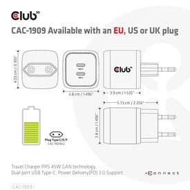 Club 3D CAC-1909 / Power adapter / PPS and GaN techn | CAC-1909EU