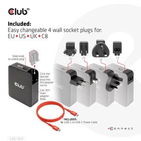 Club 3D CAC-1917 / Power adapter / GaN technology / 140 Watt / 5