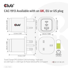 Club 3D CAC-1913 / Power adapter / GaN technology, t | CAC-1913EU