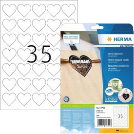HERMA PREMIUM heart shaped labels A4,  35 mm, white 10790