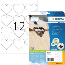 HERMA PREMIUM heart shaped labels A4,  60 mm, white 10791