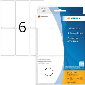 HERMA Removable multi-purpose labels, 34 x 67 mm, white, 10616