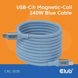 CLUB3D USB-C Magnetic-Coil 240W PD3.1 Blue Cable 2m