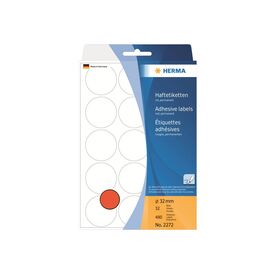 HERMA Paper permanent selfadhesive red 32 mm round 480 2272