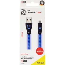2GO USB-A to Micro-USB Cable 1m LED Black