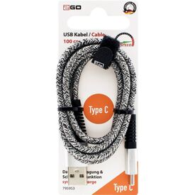 2GO USB-A to USB-C Cable 1m Nylon Silver