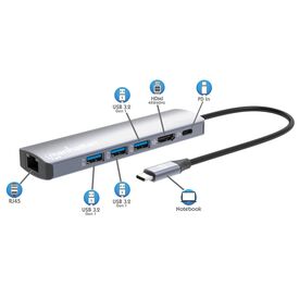 Manhattan 153959 USB-C 6-in-1 Dock HDMI 4K 60Hz GbE 100W