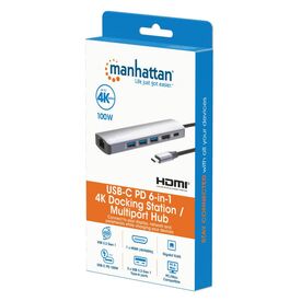 Manhattan 153959 USB-C 6-in-1 Dock HDMI 4K 60Hz GbE 100W