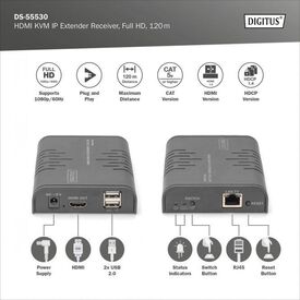 DIGITUS KVM extender receiver CATx over CAT 5e up to DS55530